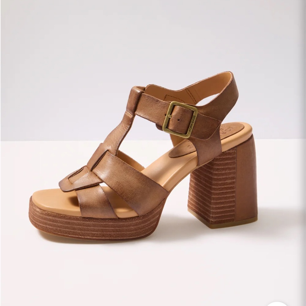 Kork-Ease Macy/Macey Brown Leather Sandals‎ with Chunky Heal Womens 11 - Picture 2 of 9